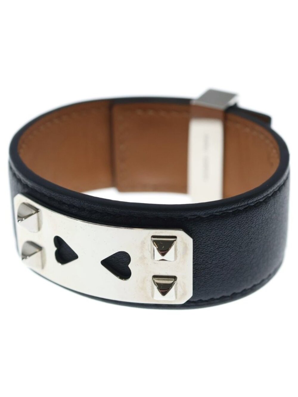 Hermes Collier de Chien 24 Leather Bangle Bracelet Silver Black